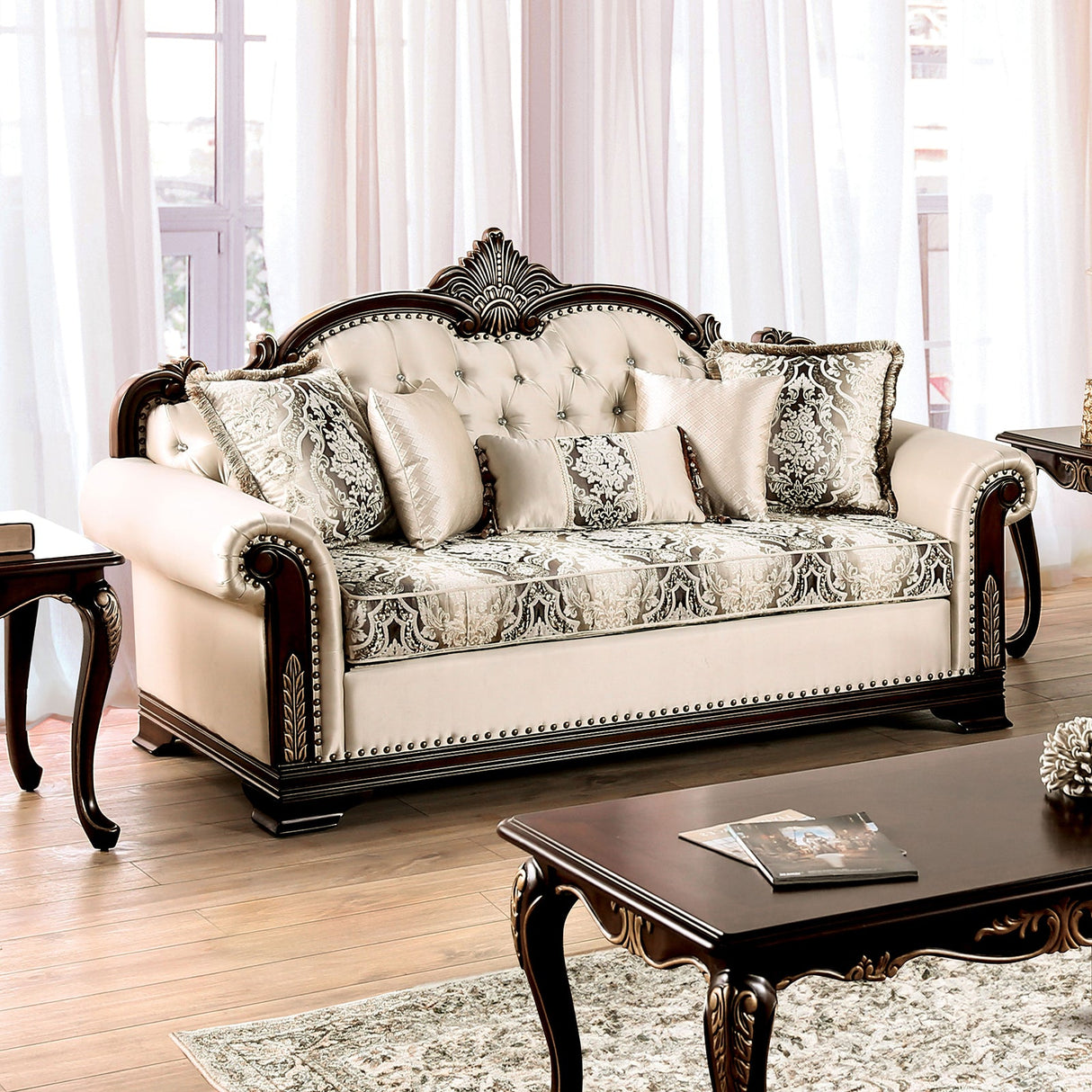 Yucatan Dark Cherry/Beige Sofa & Loveseat by Furniture of America at Eve Furniture