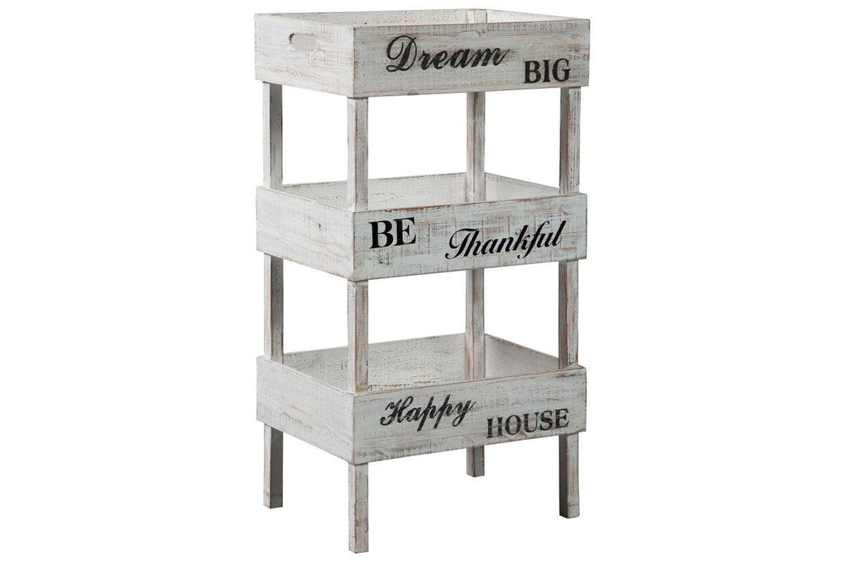 Yulton Antique White Storage Shelf by Ashley at Eve Furniture