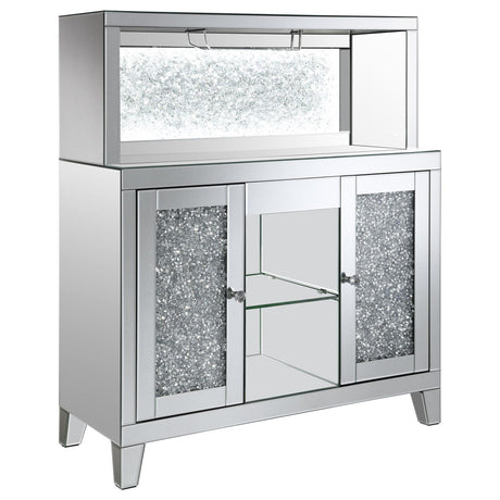 Yvaine Silver 2-door Mirrored Wine Cabinet with Faux Crystal Inlay by Coaster at Eve Furniture