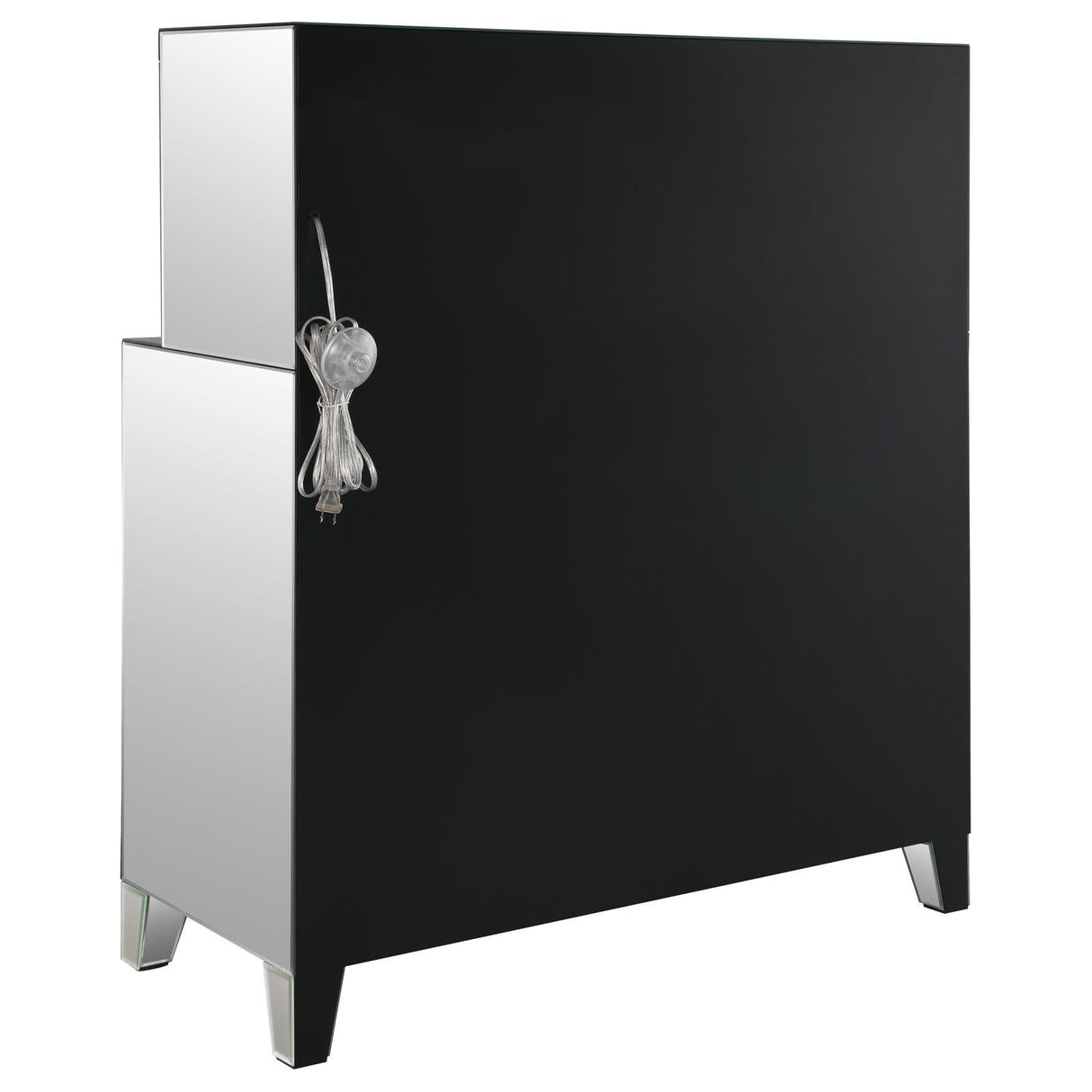 Yvaine Silver 2-door Mirrored Wine Cabinet with Faux Crystal Inlay by Coaster at Eve Furniture