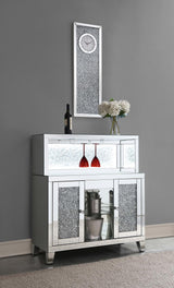 Yvaine Silver 2-door Mirrored Wine Cabinet with Faux Crystal Inlay by Coaster at Eve Furniture