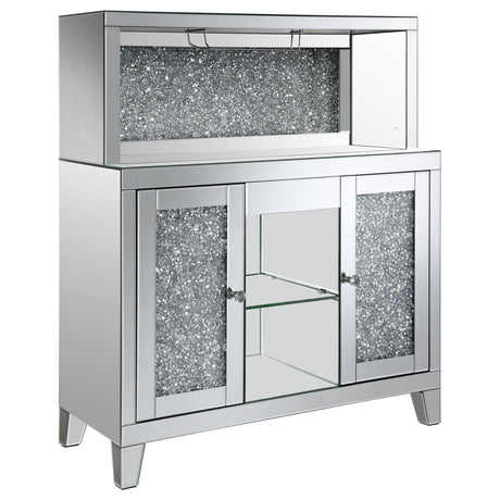 Yvaine Silver 2-door Mirrored Wine Cabinet with Faux Crystal Inlay by Coaster at Eve Furniture