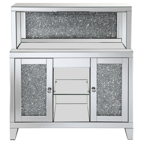 Yvaine Silver 2-door Mirrored Wine Cabinet with Faux Crystal Inlay by Coaster at Eve Furniture