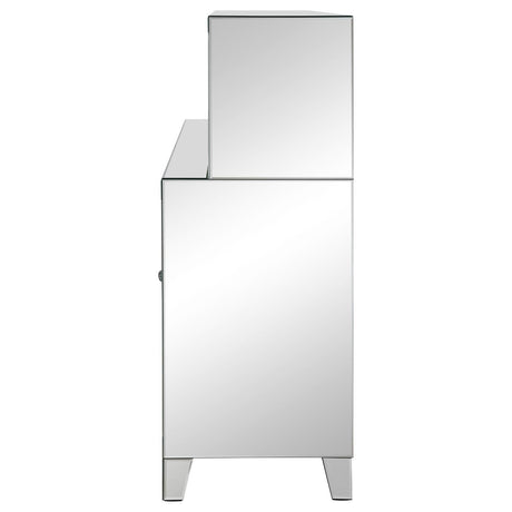 Yvaine Silver 2-door Mirrored Wine Cabinet with Faux Crystal Inlay by Coaster at Eve Furniture