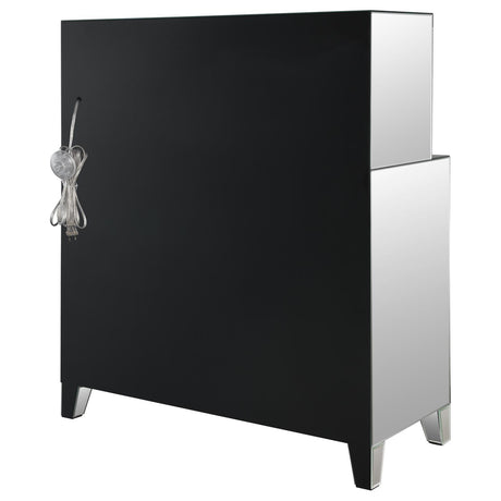 Yvaine Silver 2-door Mirrored Wine Cabinet with Faux Crystal Inlay by Coaster at Eve Furniture