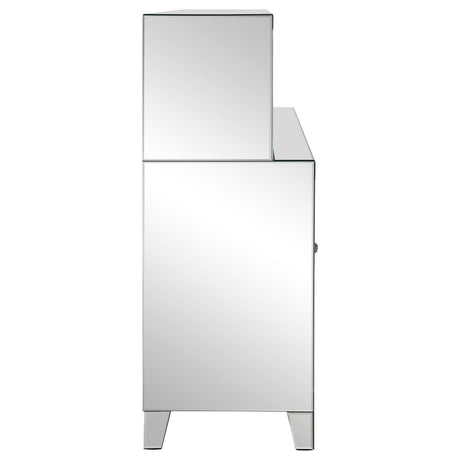 Yvaine Silver 2-door Mirrored Wine Cabinet with Faux Crystal Inlay by Coaster at Eve Furniture