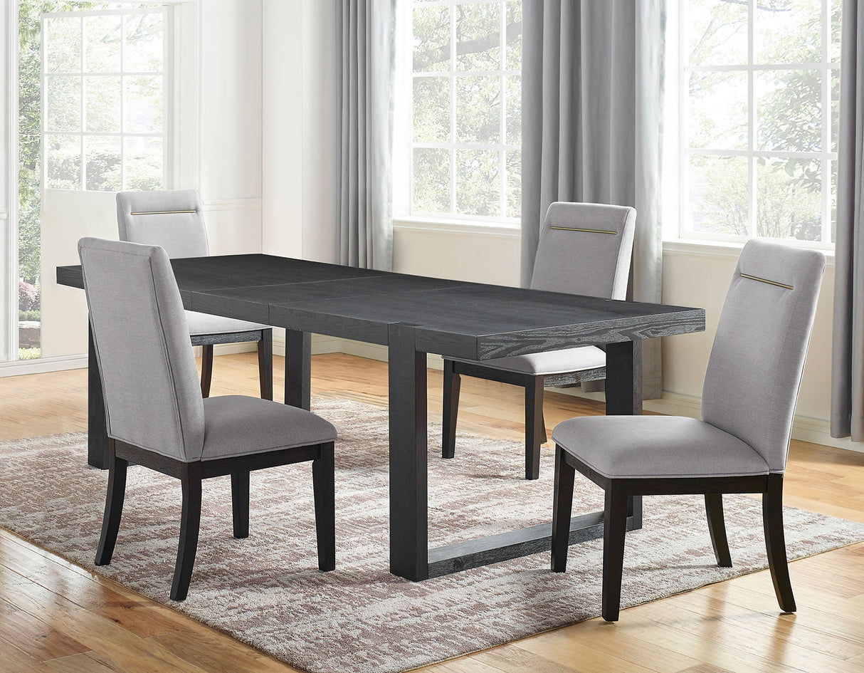 Yves 5 Piece Dining Set (Table & 4 Grey Performance Side Chairs) by Steve Silver at Eve Furniture