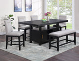 Yves 6-Piece Storage Counter Dining Set(Table, Bench & 4 Counter Chairs)