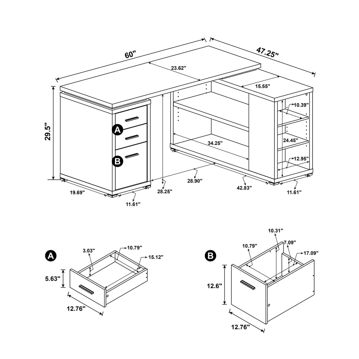 Yvette Cappuccino L-shape Office Desk