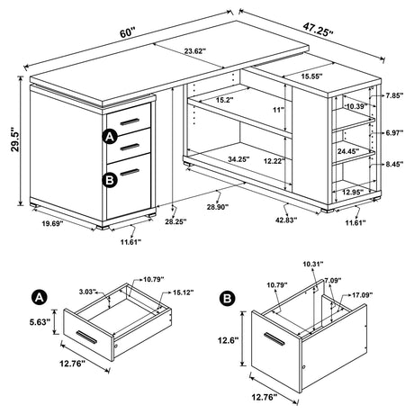 Yvette Mango 60-inch 3-drawer L-Shape Computer Desk by Coaster at Eve Furniture