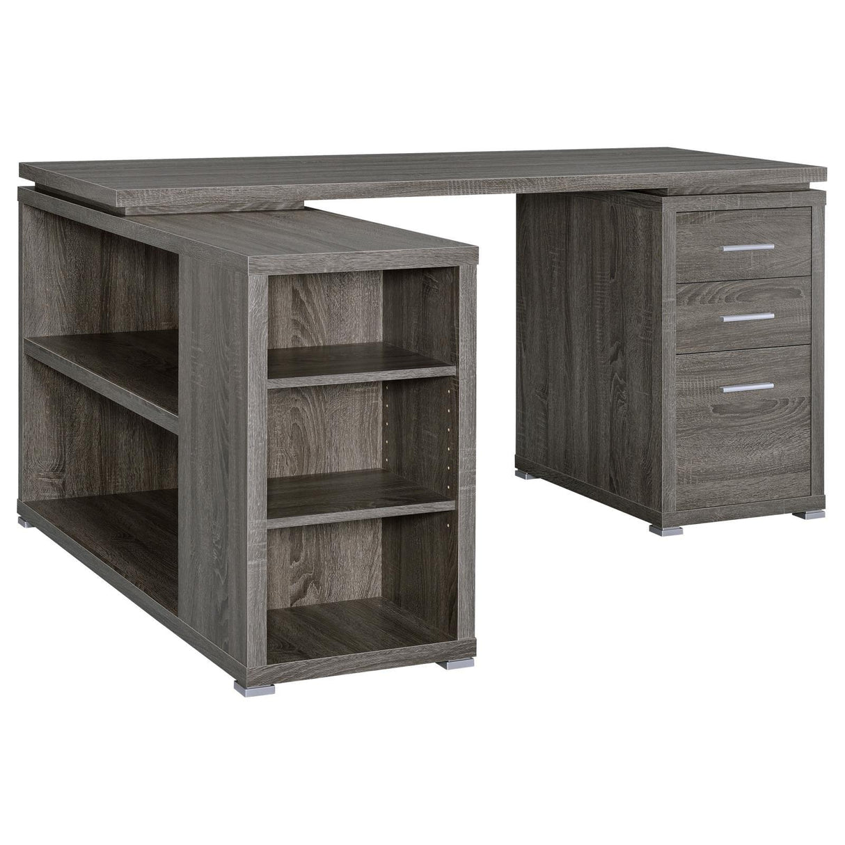 Yvette Weathered Gray L-shape Office Desk by Coaster at Eve Furniture