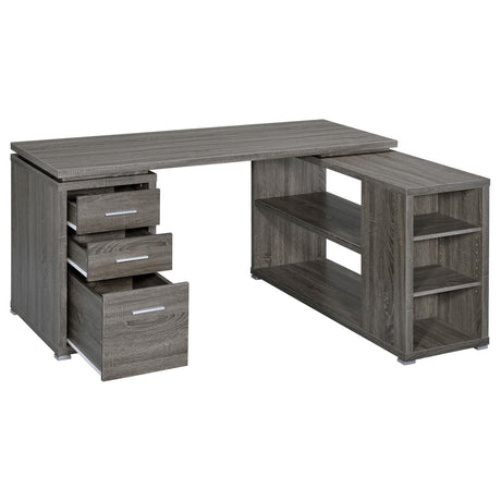 Yvette Weathered Gray L-shape Office Desk by Coaster at Eve Furniture