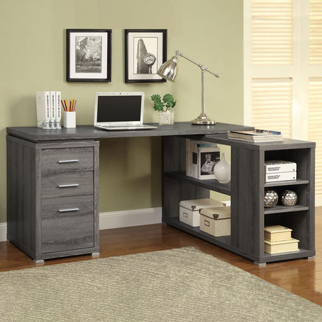 Yvette Weathered Gray L-shape Office Desk by Coaster at Eve Furniture