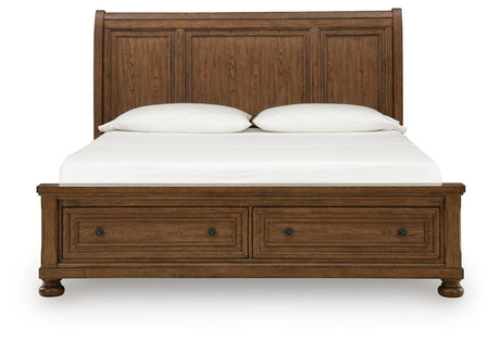 Zackaryn Warm Brown California King Sleigh Storage Bed by Ashley at Eve Furniture