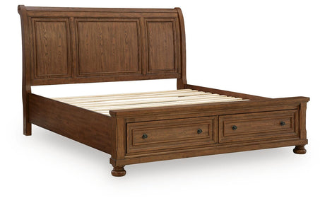 Zackaryn Warm Brown King Sleigh Storage Bed by Ashley at Eve Furniture