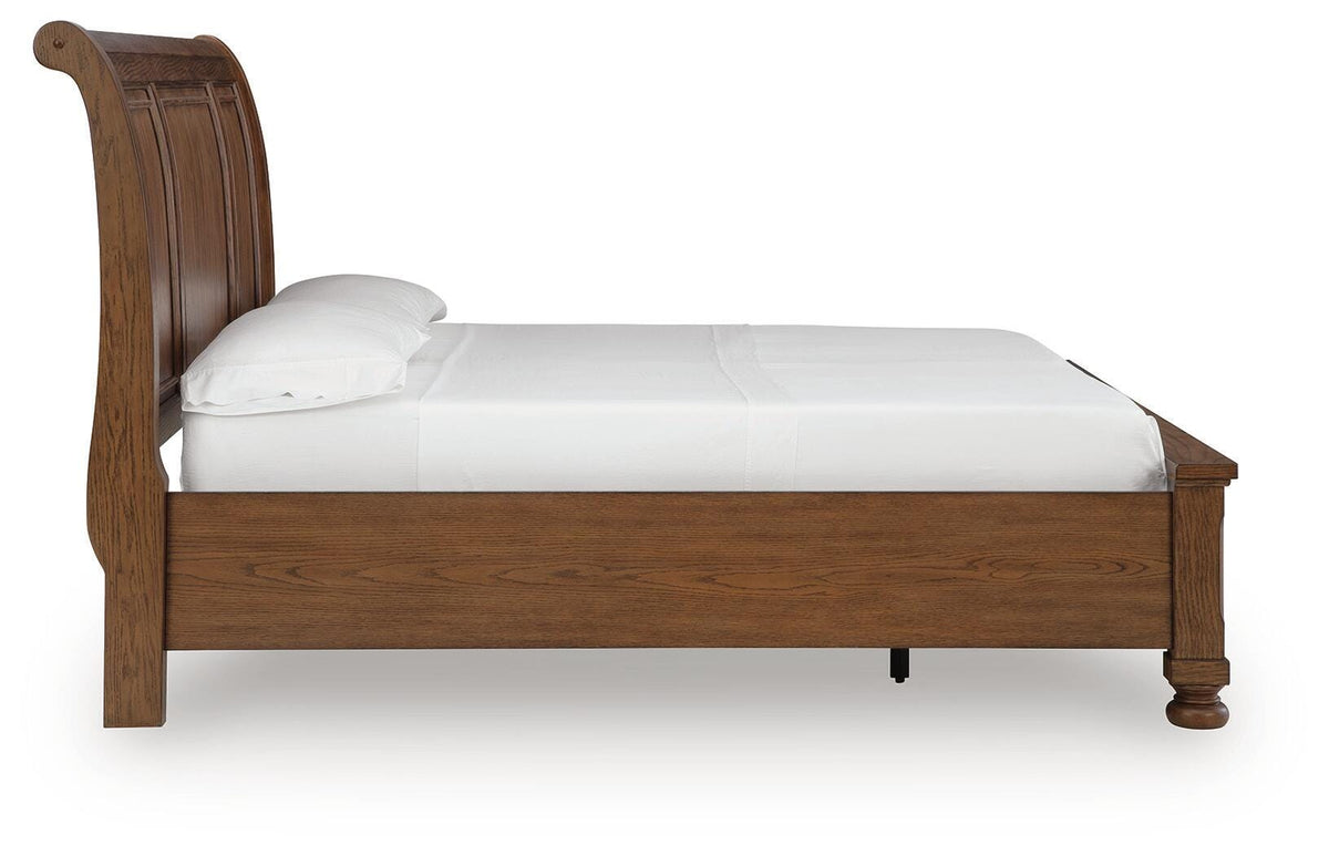 Zackaryn Warm Brown King Sleigh Storage Bed by Ashley at Eve Furniture