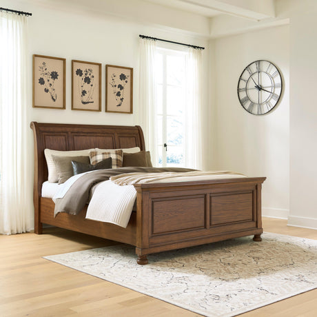 Zackaryn Warm Brown Queen Sleigh Bed by Ashley at Eve Furniture