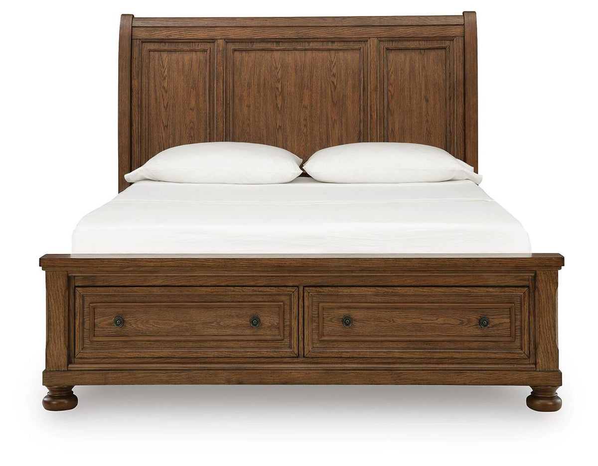 Zackaryn Warm Brown Queen Sleigh Storage Bed by Ashley at Eve Furniture
