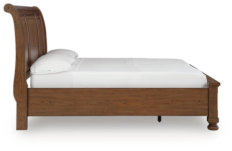 Zackaryn Warm Brown Queen Sleigh Storage Bed by Ashley at Eve Furniture