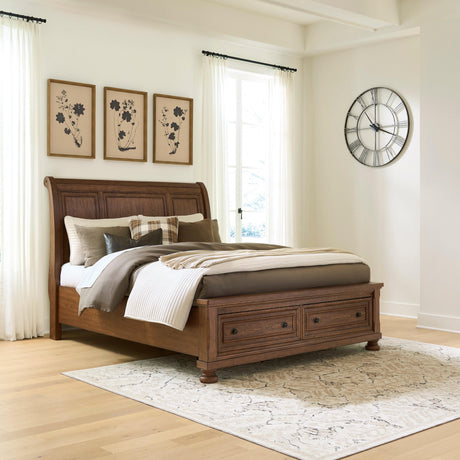 Zackaryn Warm Brown Queen Sleigh Storage Bed by Ashley at Eve Furniture