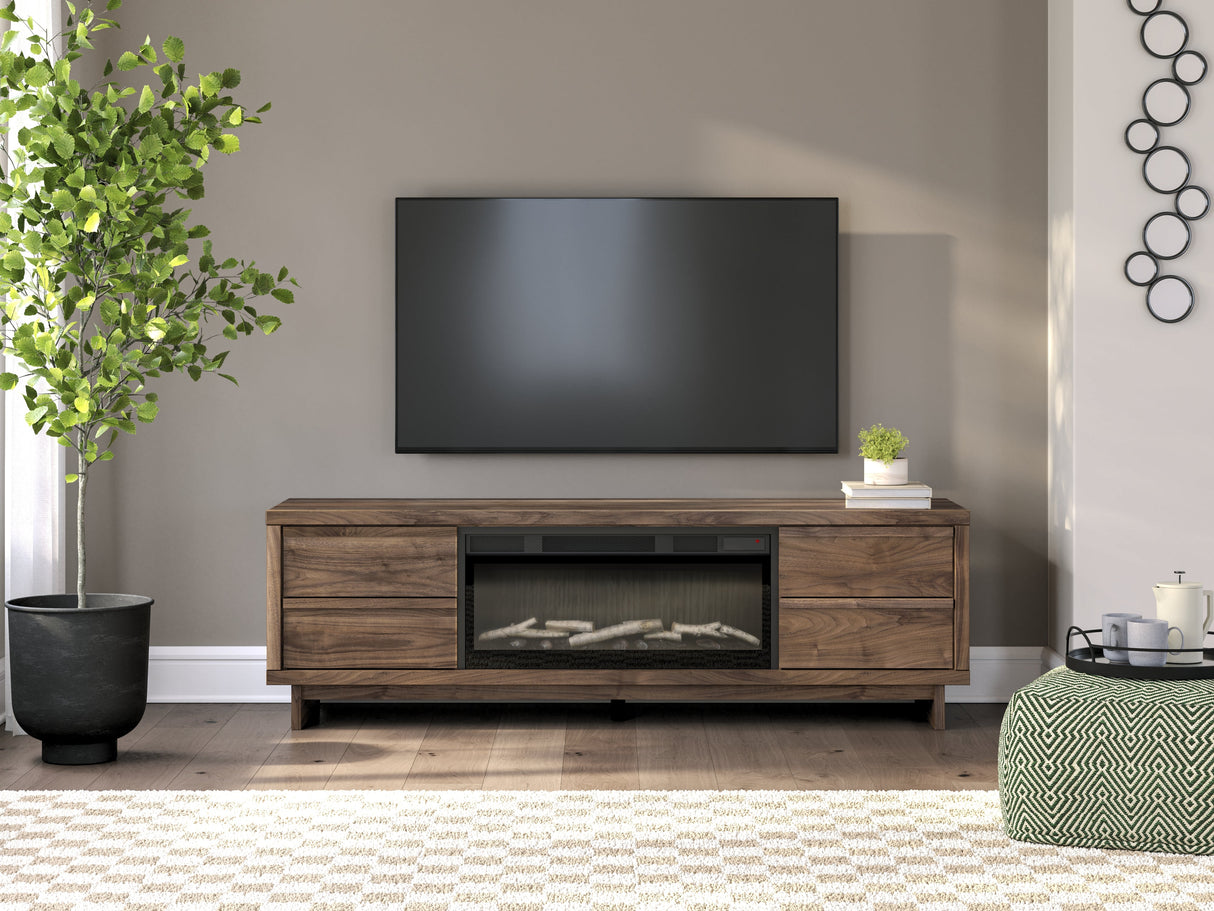 Zadilyn Brown 72" TV Stand with Electric Fireplace by Ashley at Eve Furniture