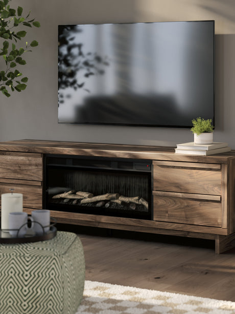 Zadilyn Brown 72" TV Stand with Electric Fireplace by Ashley at Eve Furniture