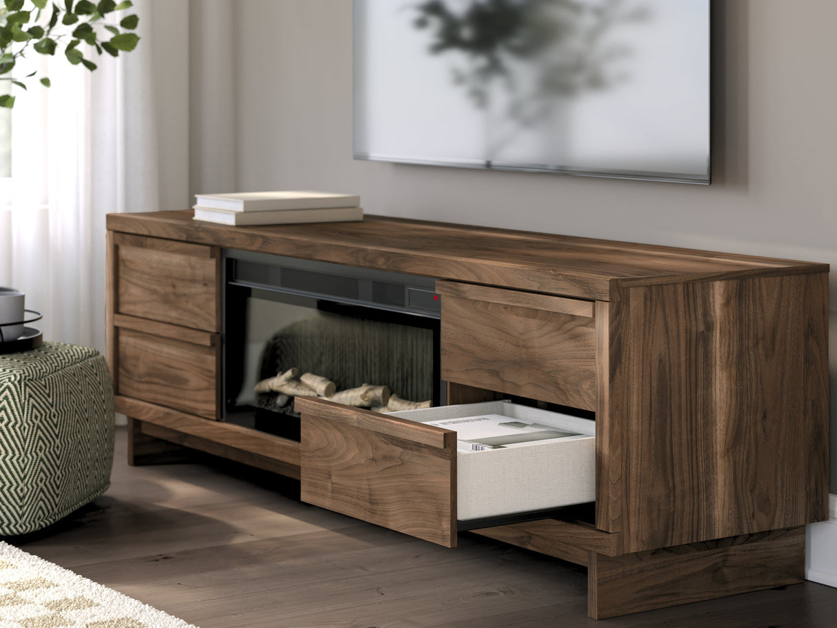 Zadilyn Brown 72" TV Stand with Electric Fireplace by Ashley at Eve Furniture