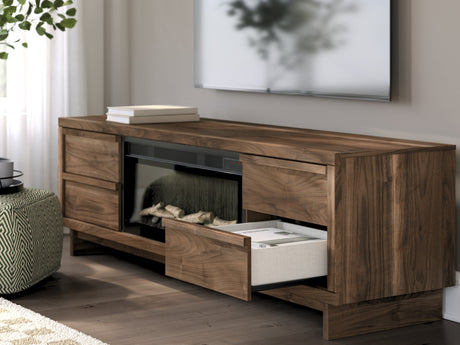 Zadilyn Brown 72" TV Stand with Electric Fireplace by Ashley at Eve Furniture