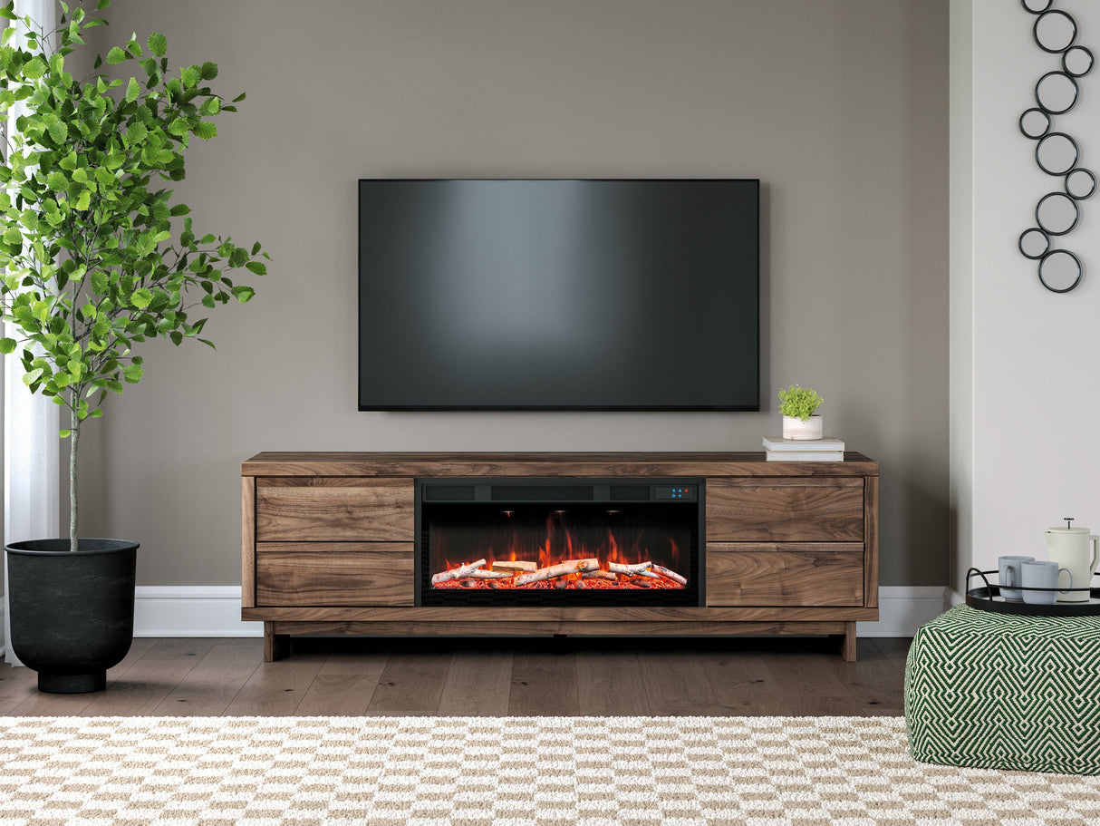 Zadilyn Brown 72" TV Stand with Electric Fireplace by Ashley at Eve Furniture