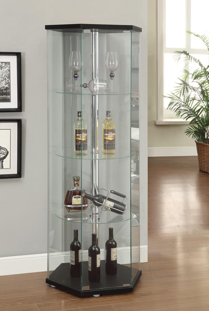 Zahavah Black/Clear 4-Shelf Hexagon Shaped Curio Cabinet