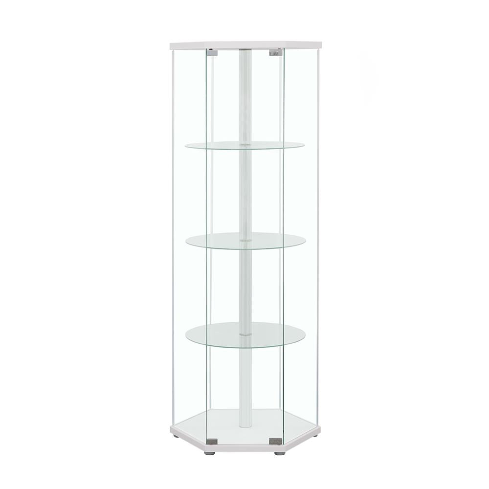 Zahavah White/Clear 4-Shelf Hexagon Shaped Curio Cabinet