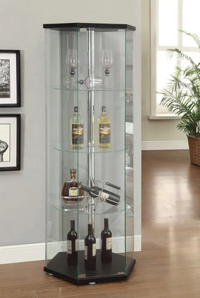 Zahavah Black/Clear 4-Shelf Hexagon Shaped Curio Cabinet by Coaster at Eve Furniture