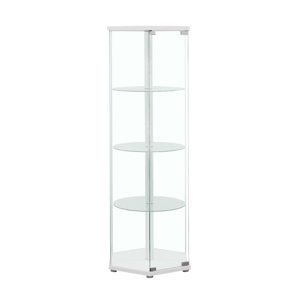 Zahavah White/Clear 4-Shelf Hexagon Shaped Curio Cabinet by Coaster at Eve Furniture