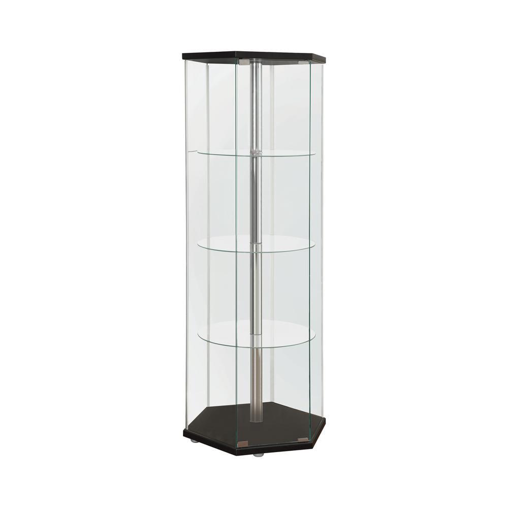 Zahavah Black/Clear 4-Shelf Hexagon Shaped Curio Cabinet by Coaster at Eve Furniture