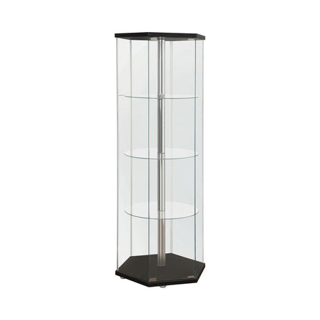 Zahavah Black/Clear 4-Shelf Hexagon Shaped Curio Cabinet by Coaster at Eve Furniture
