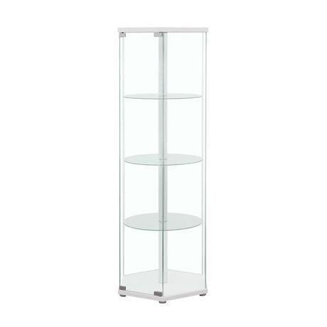 Zahavah White/Clear 4-Shelf Hexagon Shaped Curio Cabinet by Coaster at Eve Furniture