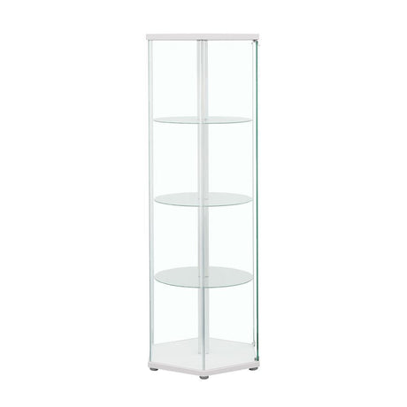 Zahavah White/Clear 4-Shelf Hexagon Shaped Curio Cabinet by Coaster at Eve Furniture