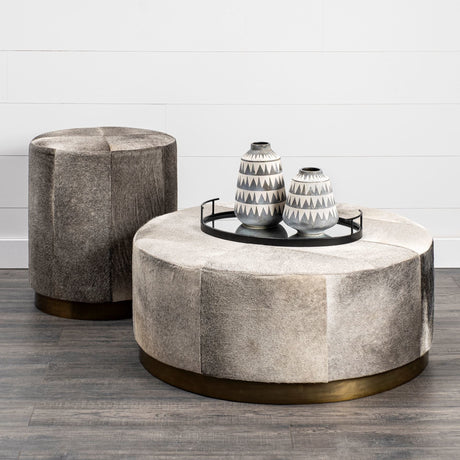 Zahavi Gray Hair-On-hide W/Metal Base Ottoman by Mercana at Eve Furniture