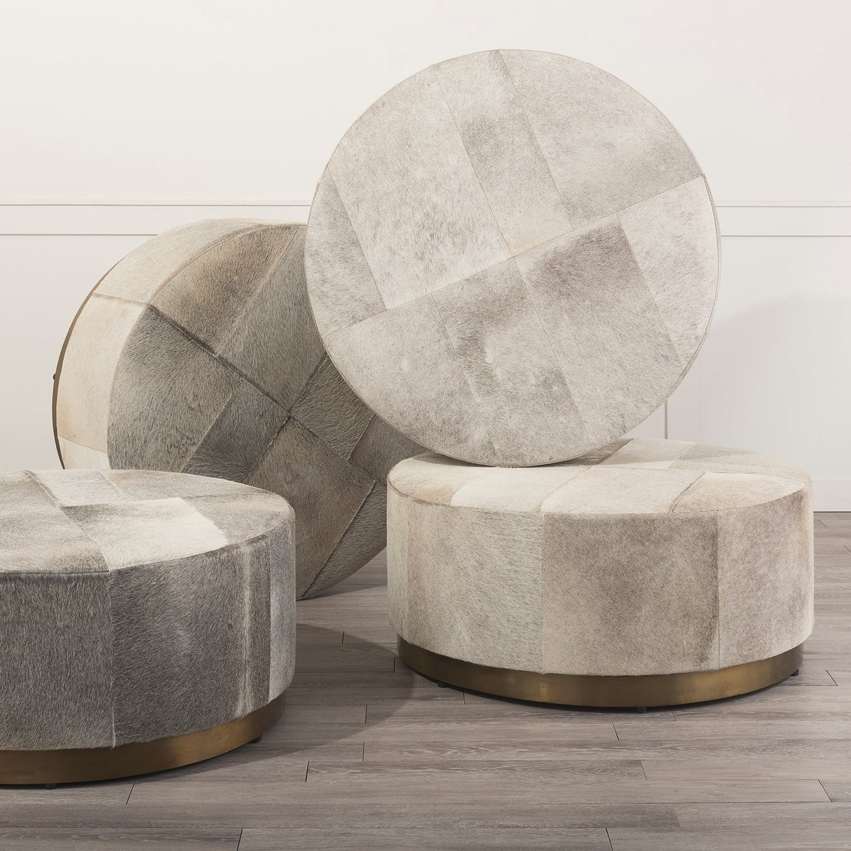 Zahavi Gray Hair-On-hide W/Metal Base Ottoman by Mercana at Eve Furniture
