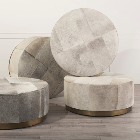 Zahavi Gray Hair-On-hide W/Metal Base Ottoman by Mercana at Eve Furniture