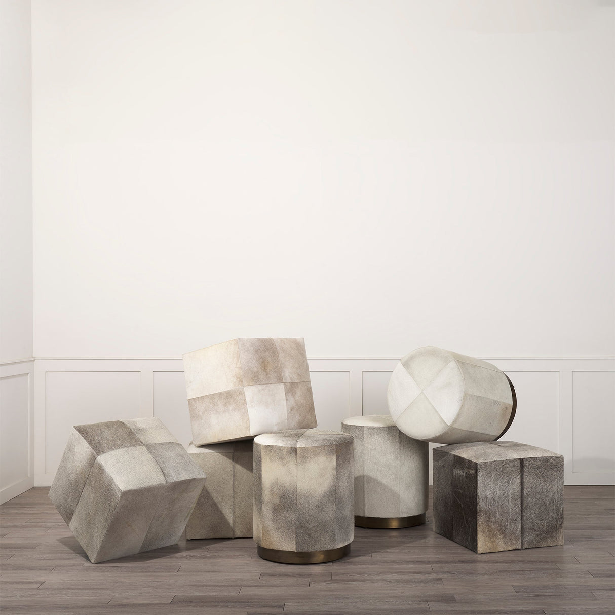 Zahavi I 20" Grey-toned hair-on-hide ottoman by Mercana at Eve Furniture