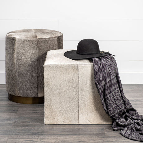 Zahavi I grey-toned hair-on-hide ottoman by Mercana at Eve Furniture