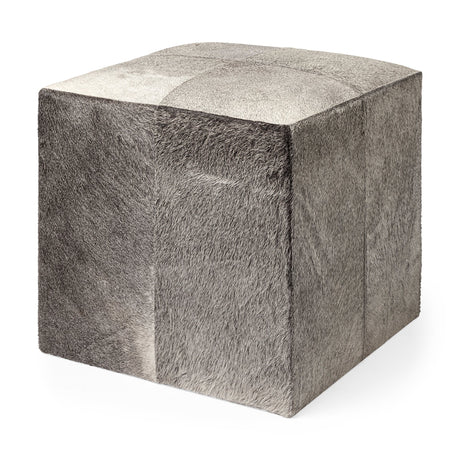 Zahavi I Grey-toned hair-on-hide ottoman by Mercana at Eve Furniture