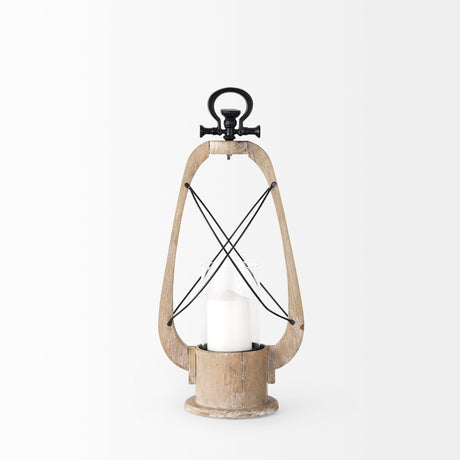 Zain I Small Brown Wooden Vintage Inspired Candle Holder Lantern by Mercana at Eve Furniture
