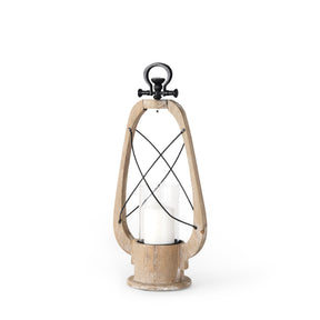Zain I Small Brown Wooden Vintage Inspired Candle Holder Lantern by Mercana at Eve Furniture