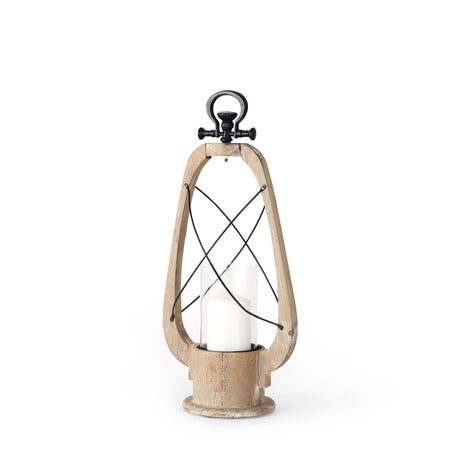 Zain I Small Brown Wooden Vintage Inspired Candle Holder Lantern by Mercana at Eve Furniture