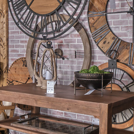 Zain II Large Brown Wooden Vintage Inspired Candle Holder Lantern by Mercana at Eve Furniture
