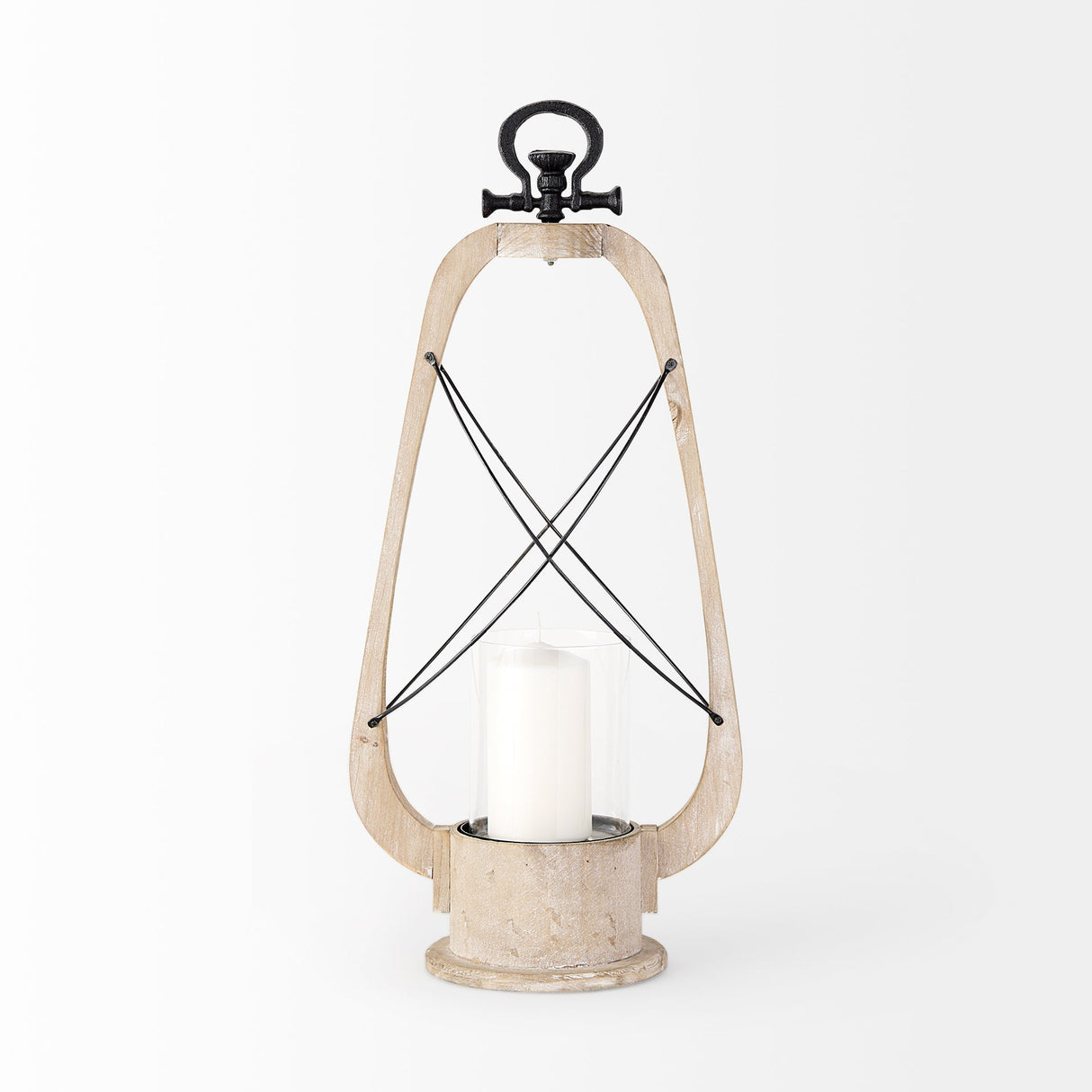 Zain II Large Brown Wooden Vintage Inspired Candle Holder Lantern by Mercana at Eve Furniture