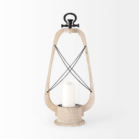 Zain II Large Brown Wooden Vintage Inspired Candle Holder Lantern by Mercana at Eve Furniture