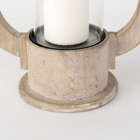 Zain II Large Brown Wooden Vintage Inspired Candle Holder Lantern by Mercana at Eve Furniture